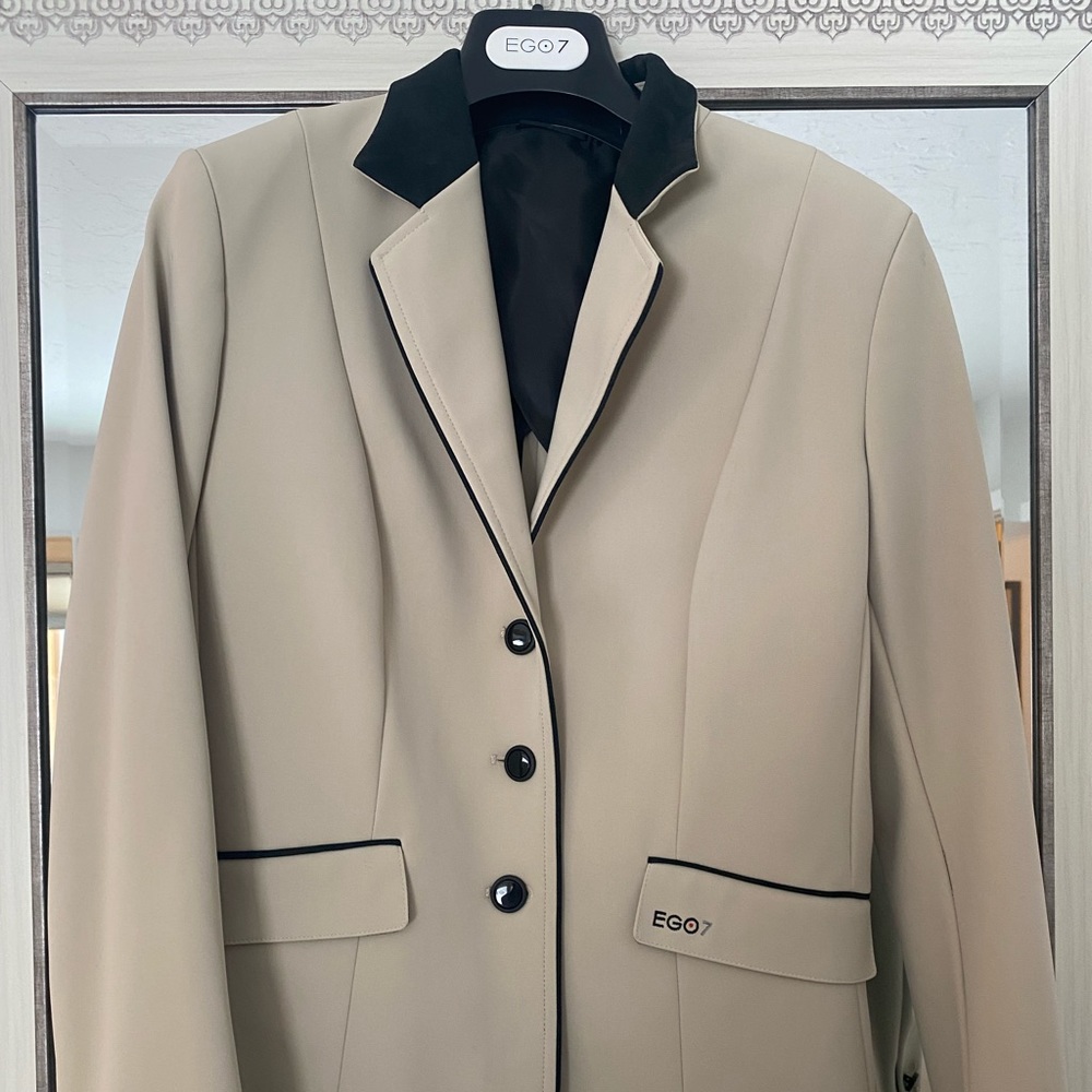 Ego 7 equestrian show coat tan & black, showjumping, dressage, eventing